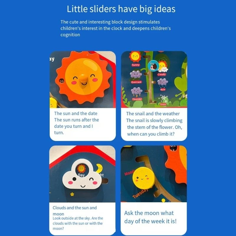 Kids Learning Table Clock Easy to Read for Playrooms Teaching Clock Season, Months, Days of Week 15UB