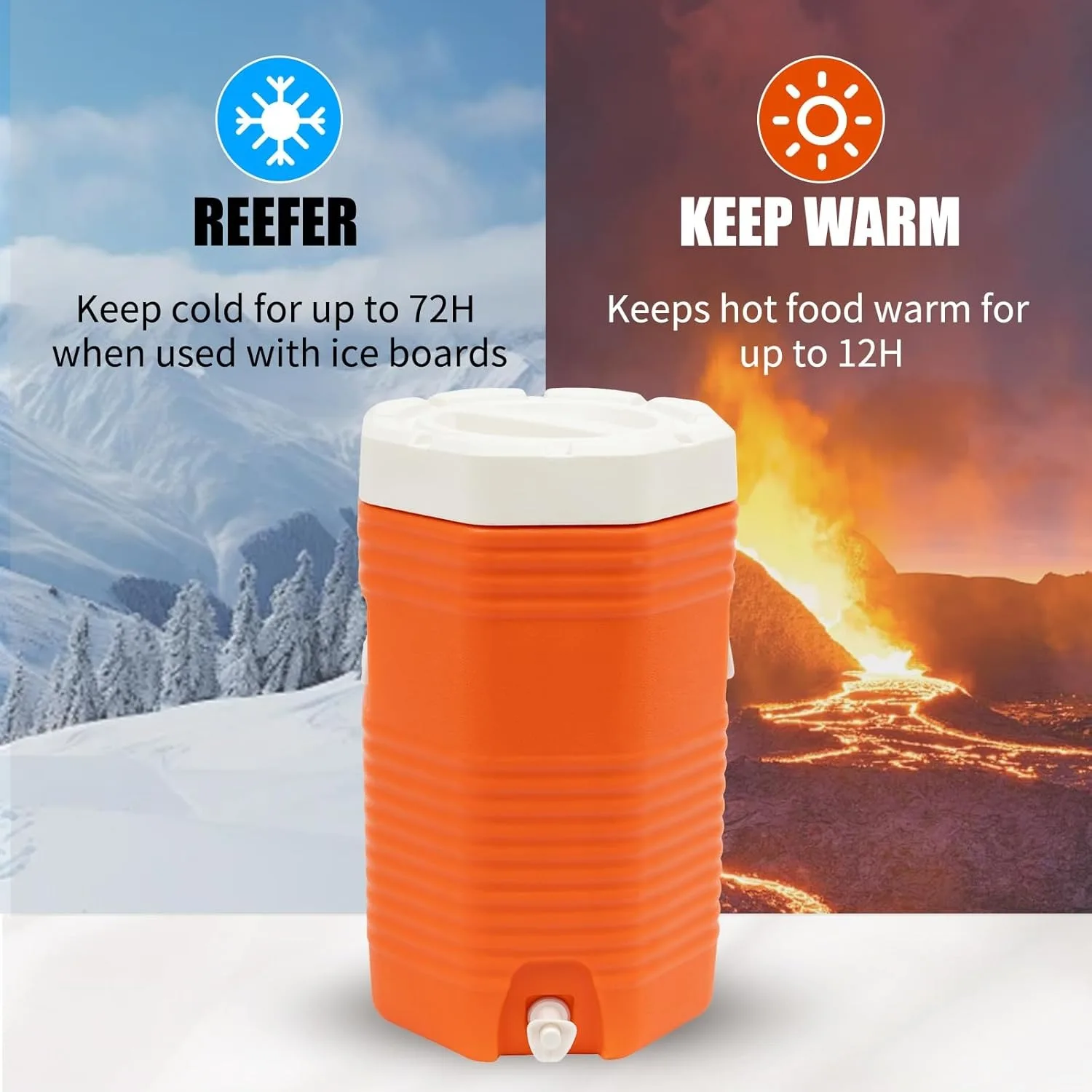 4 Gal Freeze Cooler, 48H Cold Insulation, 12H Warm Insulation, Portable Sports Cooler Water Beverage Dispenser for Beach,Camping