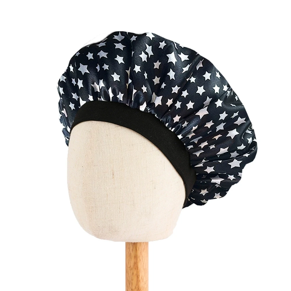 

Star Print Satin Bonnet for Baby Hair Cap Night Sleep Beanie Children Cook Chef Beanies Hat Floral Print Silk Bow Tie Hair Caps