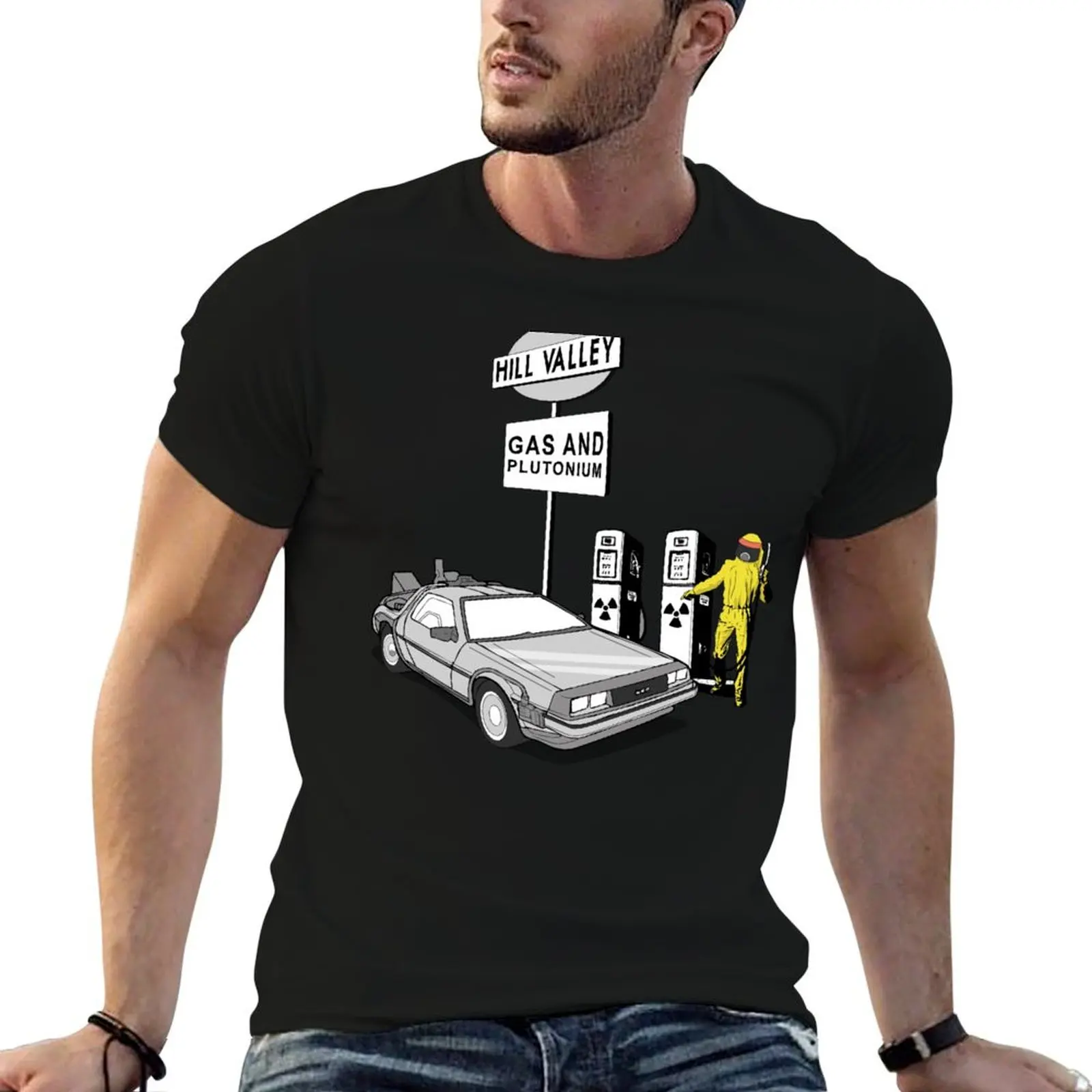 

Back to the Future Delorean 'Hill Valley Gas Station' T-Shirt t shirts with prints t shirt for man 100 percent cotton T-Shirt