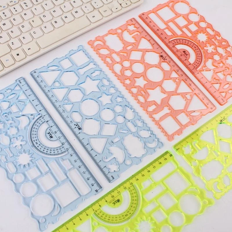 2Pcs/Pack Stencils Rulers Clear Hollow-out Design 30 Shapes for Beginners Student Children Designer Drawing