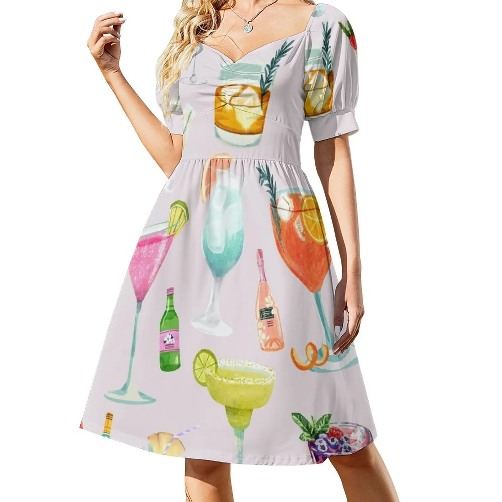 

Pretty Cocktail Art Collage Short-Sleeved Dress luxury dresses elegant party dress for women 2025 women's evening dresses