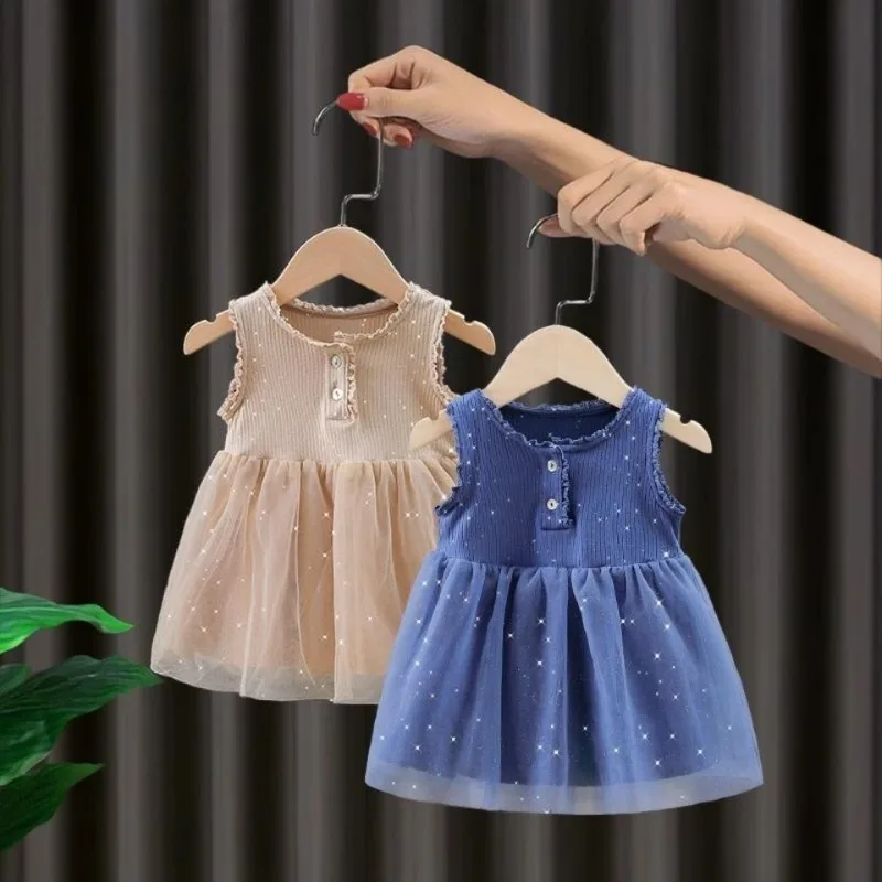 Girls' Dress Summer 2024 New Fashionable Children's Mesh Skirt Children's Skirt Girl Baby Sling Princess Dress