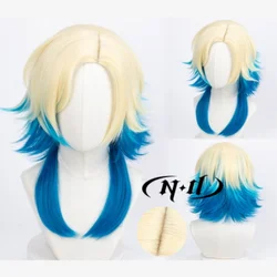 ND Michael Kaiser Cosplay Wigs BLUE Anime lock Medium Length Mix Color Hair for Anime Expo Party Cosplay Kanekalon Synthetic