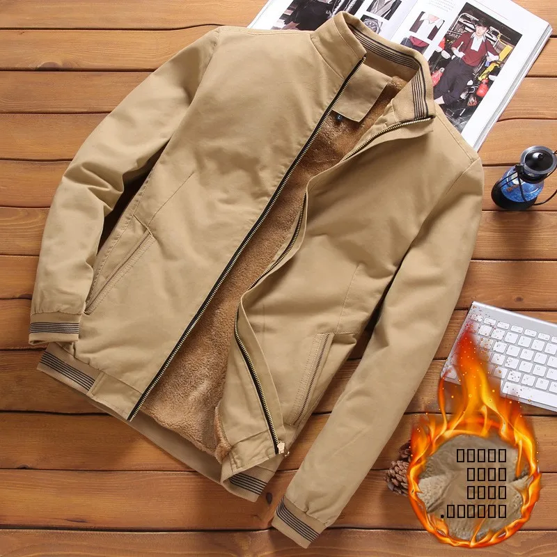 

Men's Midlife Pure Cotton Workwear Jaet Winter Thiened Fce Casual Warm Mature Dad Clothes Zipper Closure Long Sve