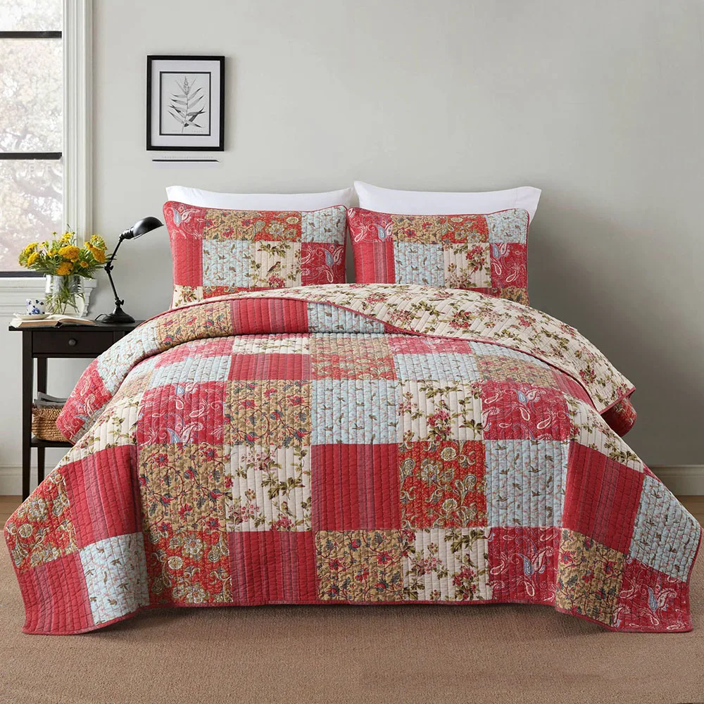 

CHAUSUB 100% Cotton Quilt Set Patchwork Close-Quilted 3PCS Bedspread on the Bed Summer Breathable Coverlet Comforter Home Decor