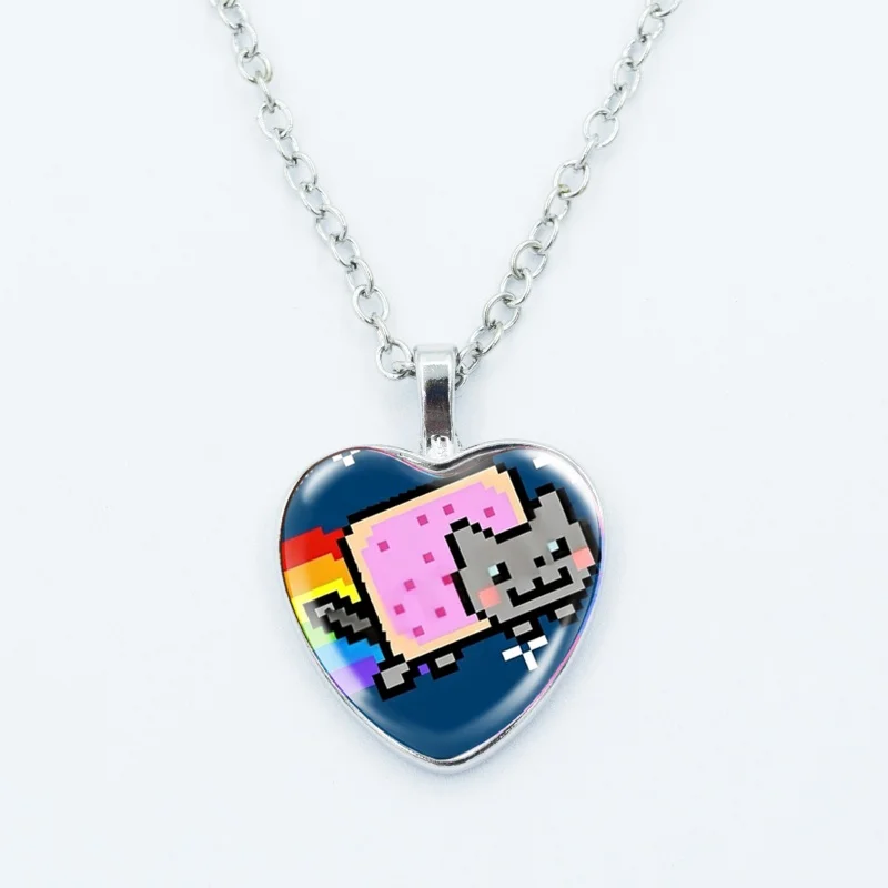 Kreative lustige Katzen-Memes-Herz-Anhänger-Halskette, Tierform, Kunstfoto, Glas-Cabochon-Schmuck, für Kinder und Frauen – Detail 5