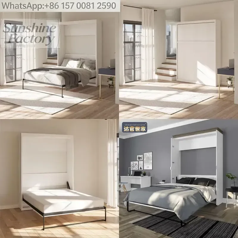 Modern Space Saving Bedroom Furniture Custom Size Hidden Folding Murphy Bed Hidden Wall Bed Hardware with Manual Feet