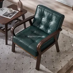 Silla de madera maciza de estilo nórdico para sala de estar, sillón sencillo de cuero, muebles de sala de estar