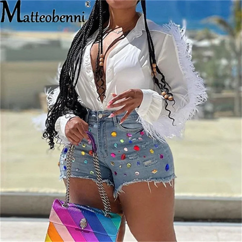 

2024 Fashion Gem Denim Shorts Urban Sexy Slim Pockets Short Jeans New Summer Versatile Casual Women's Short Pants Clothing