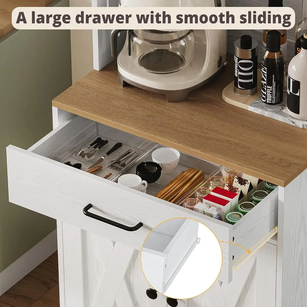 Microwave Stand with Storage and Pegboard, Coffee Bar Cabinet, Adjustable Shelves for Kitchen, Dining, Living Room, White view 6