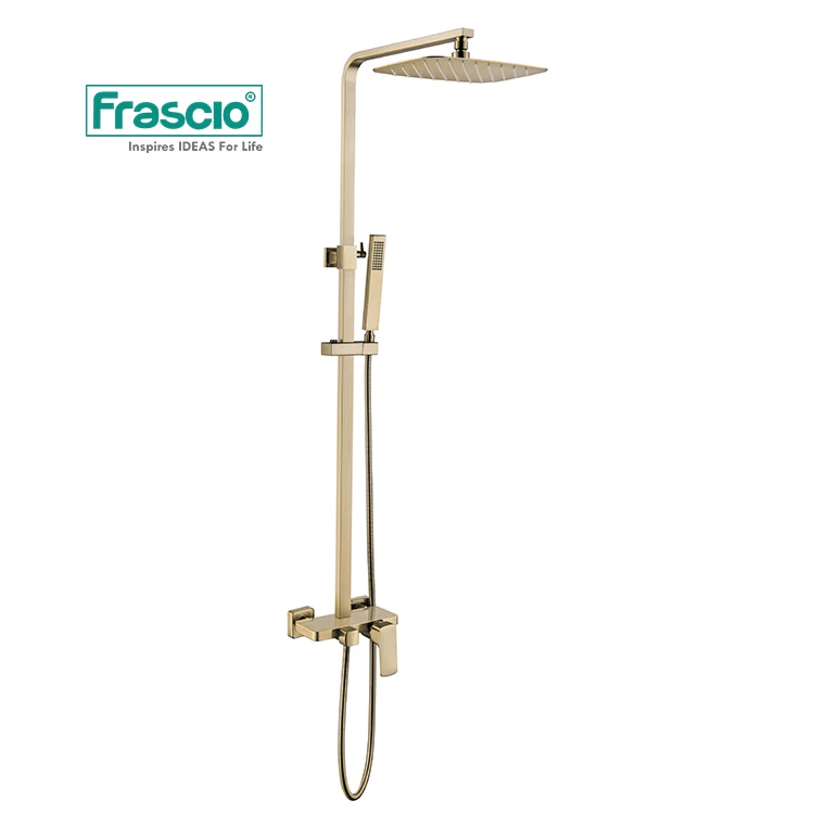 

Frascio Luxury Quality Gold Brass Rainfall Thermostatic Shower Faucet Shower Mixer Set Bath Shower System Set