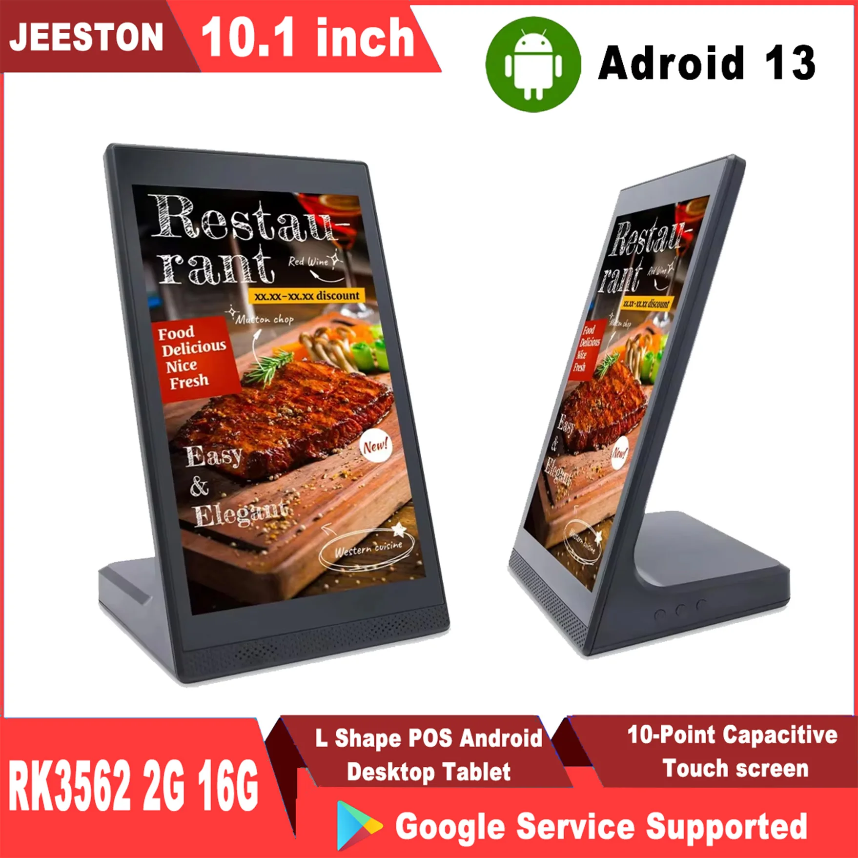 

Android 1310.1 inch 4-core Desktop POS 4G+32G Restaurant POS Loyverse Supported L Shape Menu Tablet Customer Self-service Kiosk