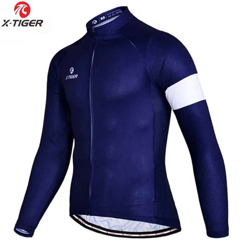 X-TIGER Riding Jerseys Men Purple Long Sleeve Biking Shirts Fall Quick Dry Full Zipper Road Cycling Clothes with 3 Rear Pockets