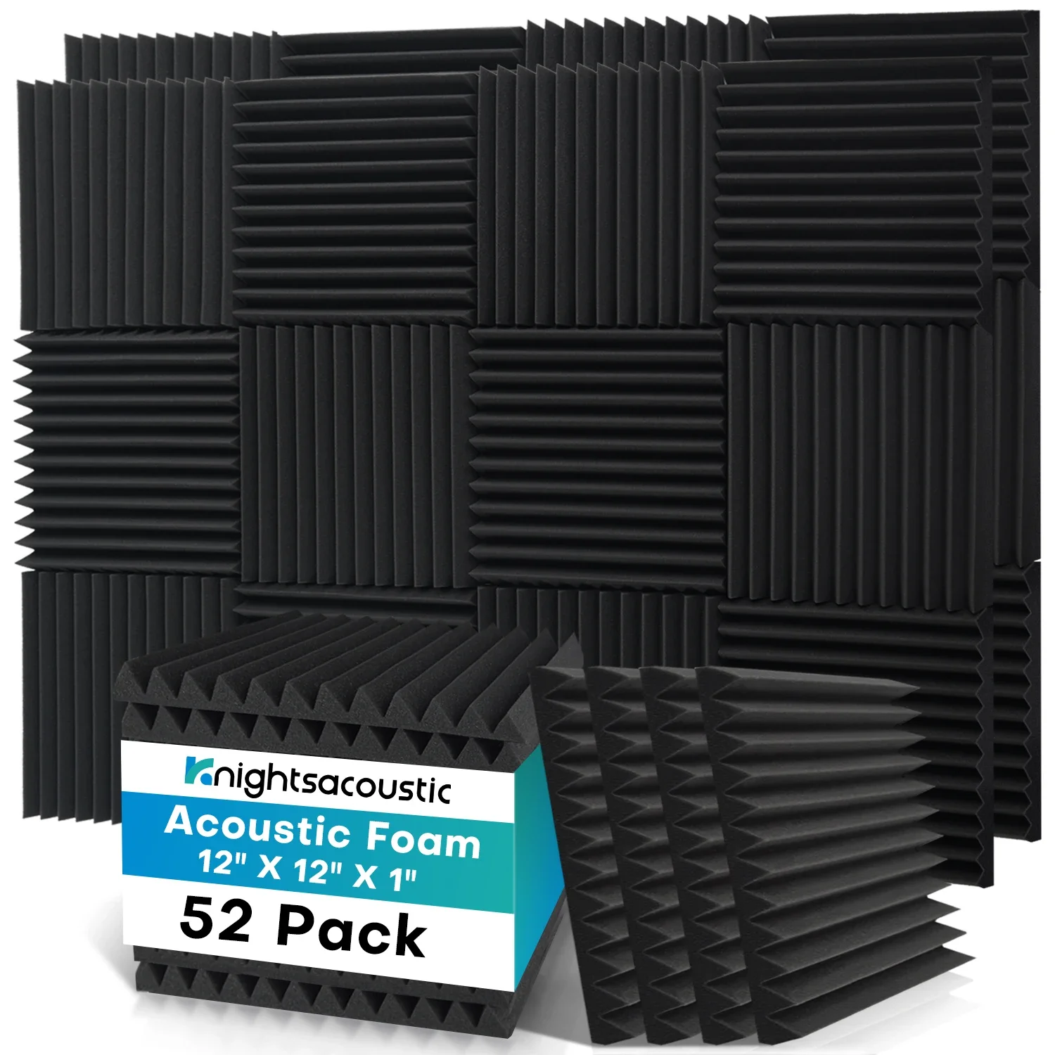 

52 Pack Acoustic Foam Wall Panels 12x12x1 inch Soundproofing Acoustic Panels 12 Grooves For Low Frequency Sound For Home Studio