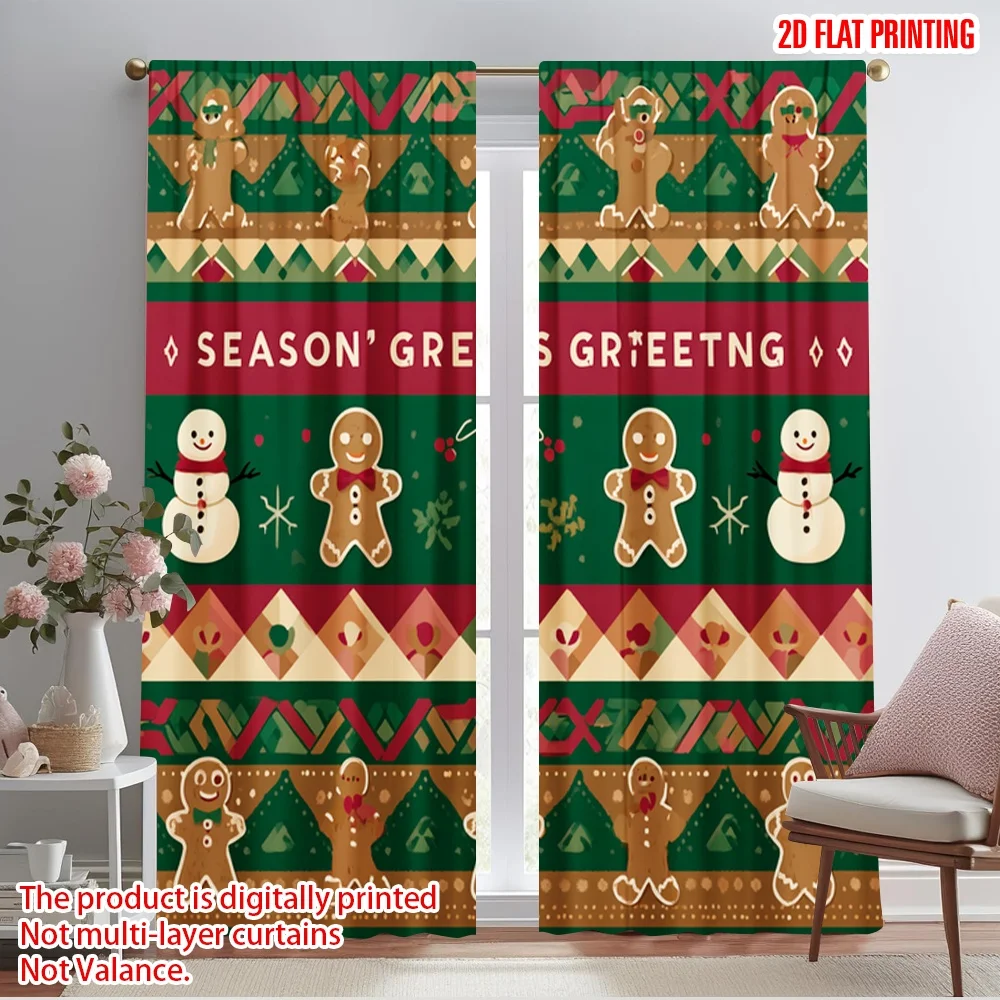 2pcs,2D plane printing Curtain Popular merry christmas Versatile 100% Polyester (without rod) Decorations Inside Perfect for