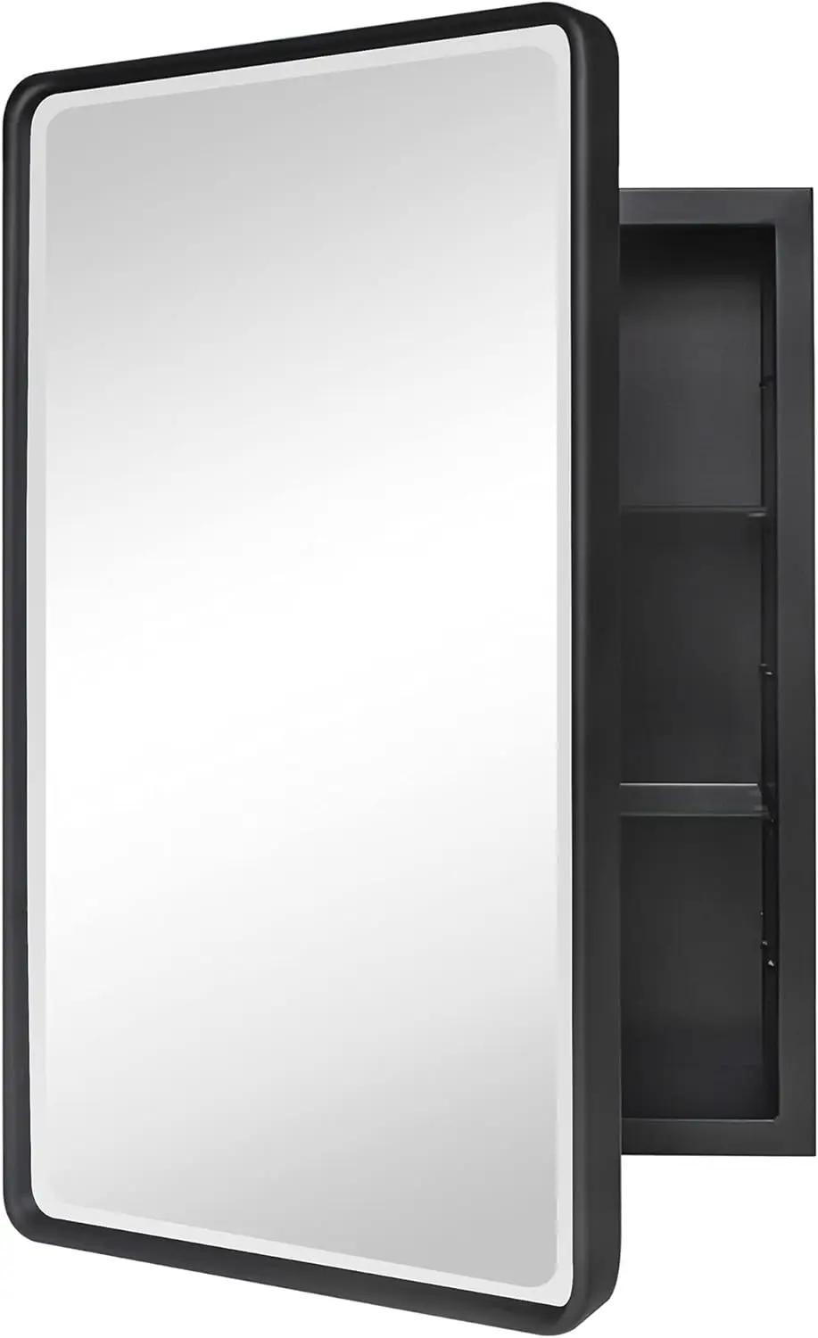 TEHOME Farmhouse Black Metal Framed Recessed Bathroom Medicine Cabinet with Beveled Mirror Rounded Rectangle Bathroom Medicine C