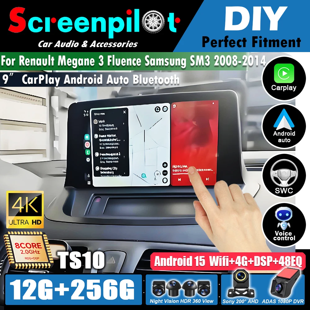 Screen Android 16For Renault Megane 3 Fluence Samsung SM3 2008 2009 2010 2012 2014 Car Radio Multimedia Video Player Navigation