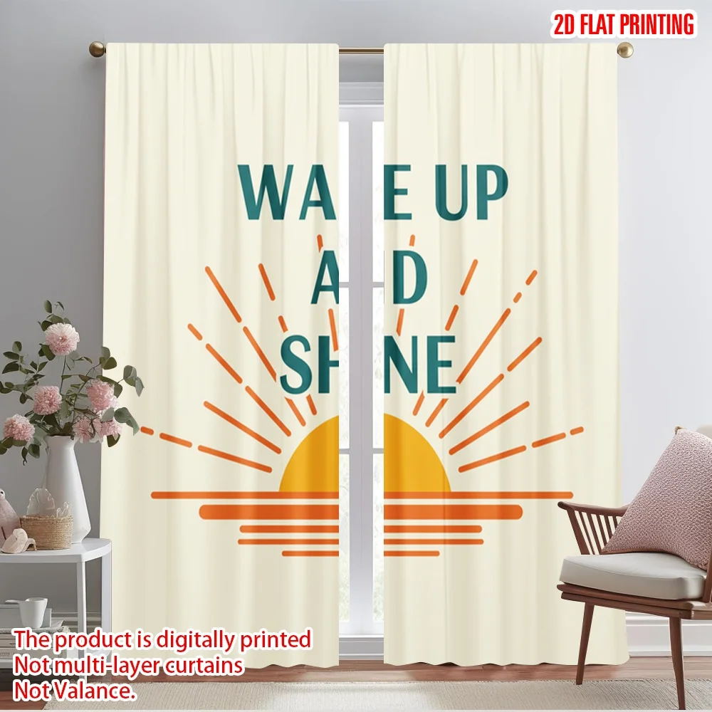 

2pcs 2D flat printing Window Curtains Wake Up Shine Sun Polyester Without Electricity Seasonal Party & Holiday Decor Use for