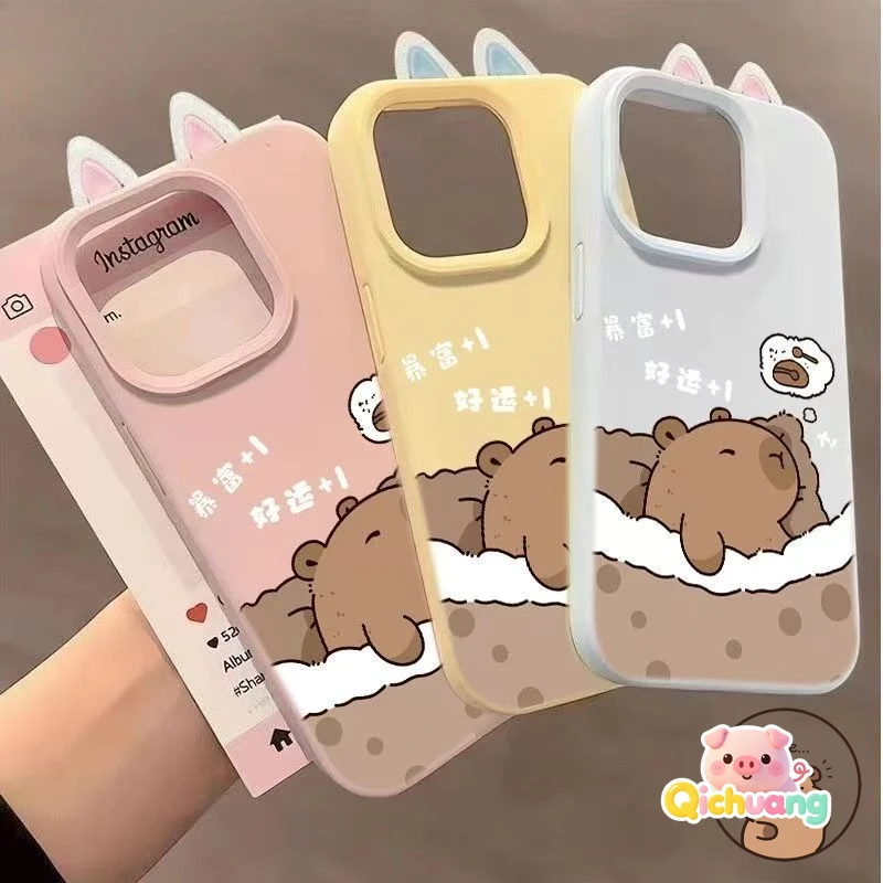 

Cute Capybara Phone Case For Redmi K90 K80 K70 Pro Max Ultra K50i 13C 13R Note 11T Pro Plus 5G Cartoon Cat Ear Matte Back Cover