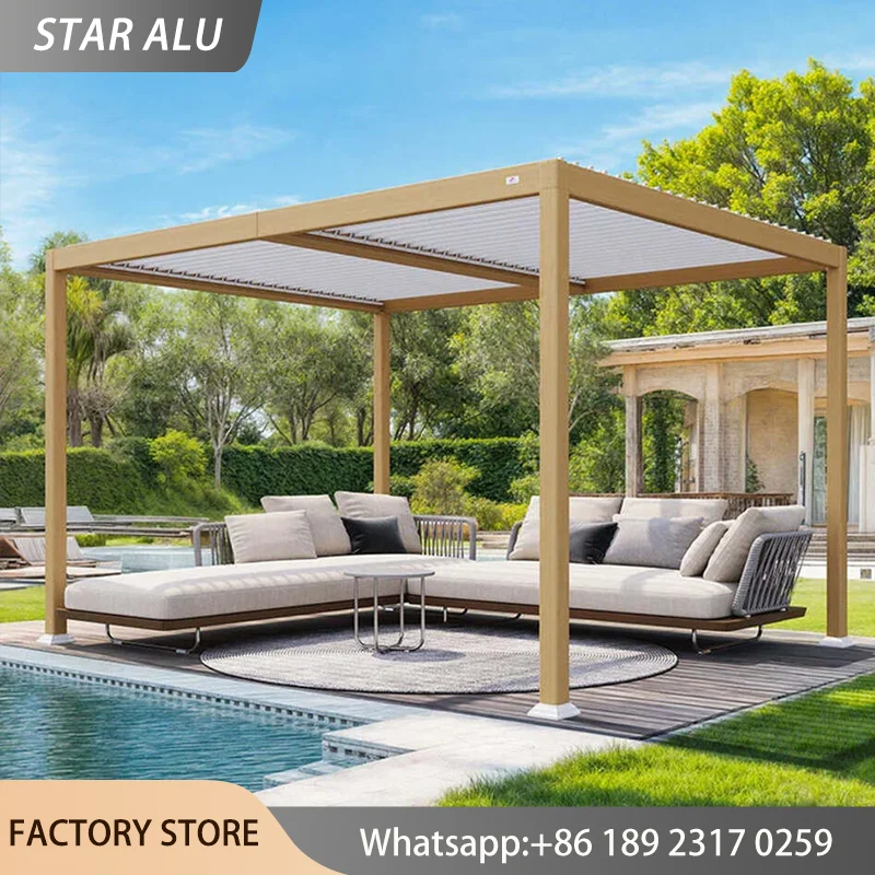 DIY Aluminum Pergola Gazebo Louvered Roof Canopy Heavy Duty Outdoor Patio BBQ Shelter Waterproof Sun Shade Rain Cover Pavilion