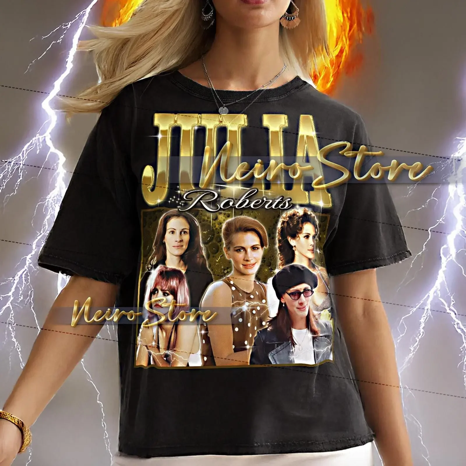 Julia Roberts Vintage Bootleg Rap T Shirt Retro 90s Collage Classic Movie Star Fan Top vintage Washed fashion streetwear Unisex
