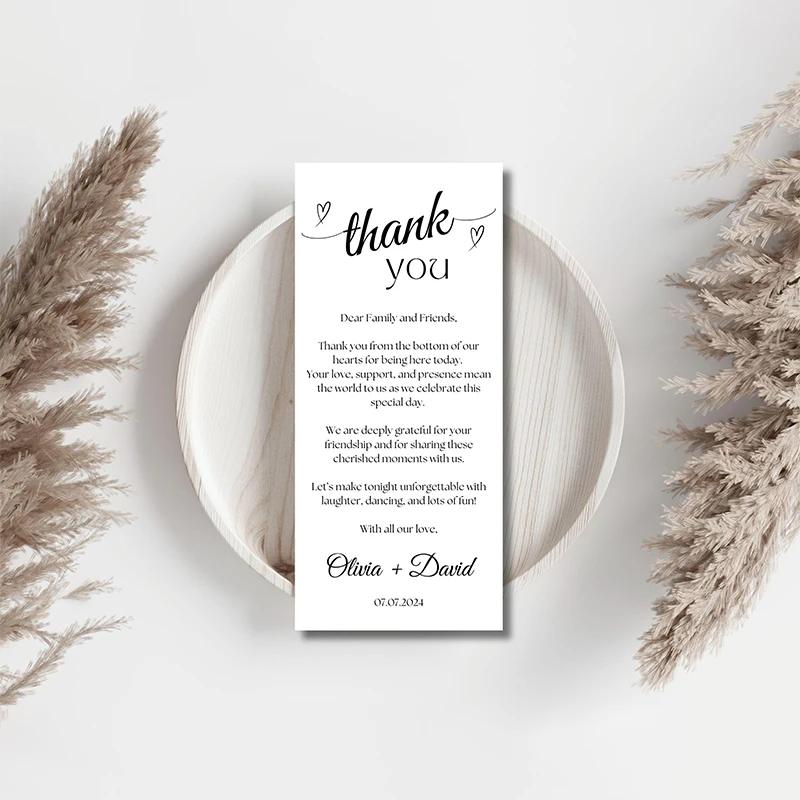 Personalized Thank You Table Card Wedding Invitation Card Custom Couple Name Welcome Menu Minimalist Wedding Place Table Card view 6
