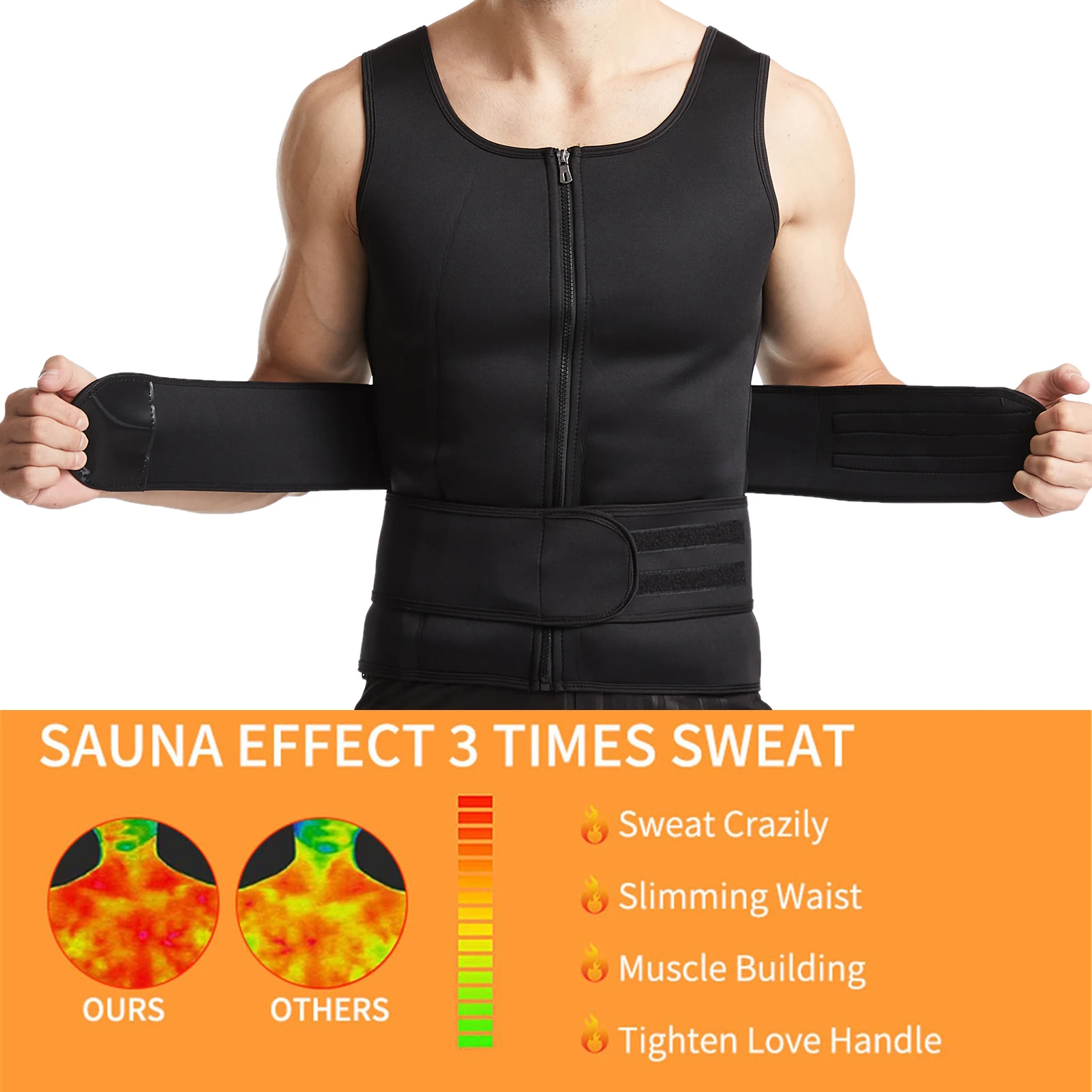 Sauna Vest Men’s Body Slimming Vest Comfortable Sauna Workout Zipper Suit Waist Trainer For Men Gym Workout Sports