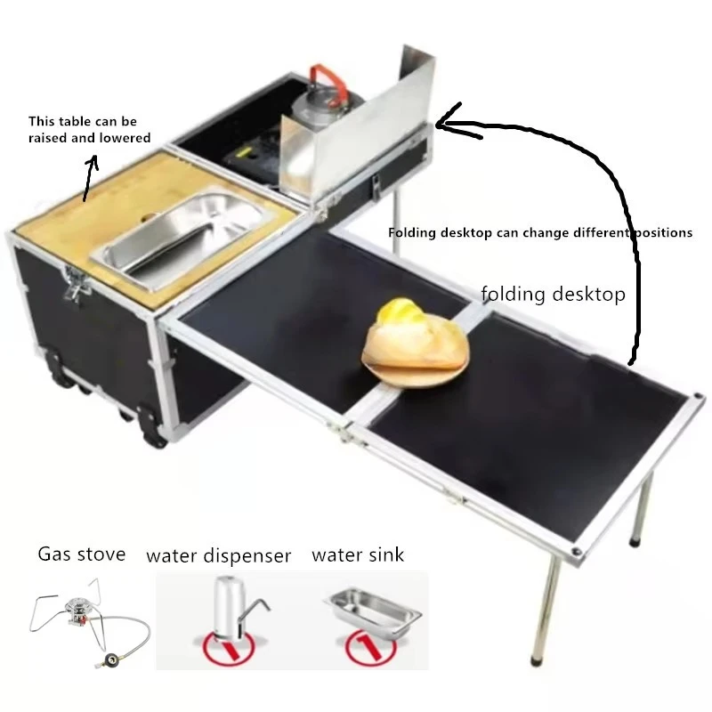 Folding camping tools and accessories for cooking mobile camping kitchens