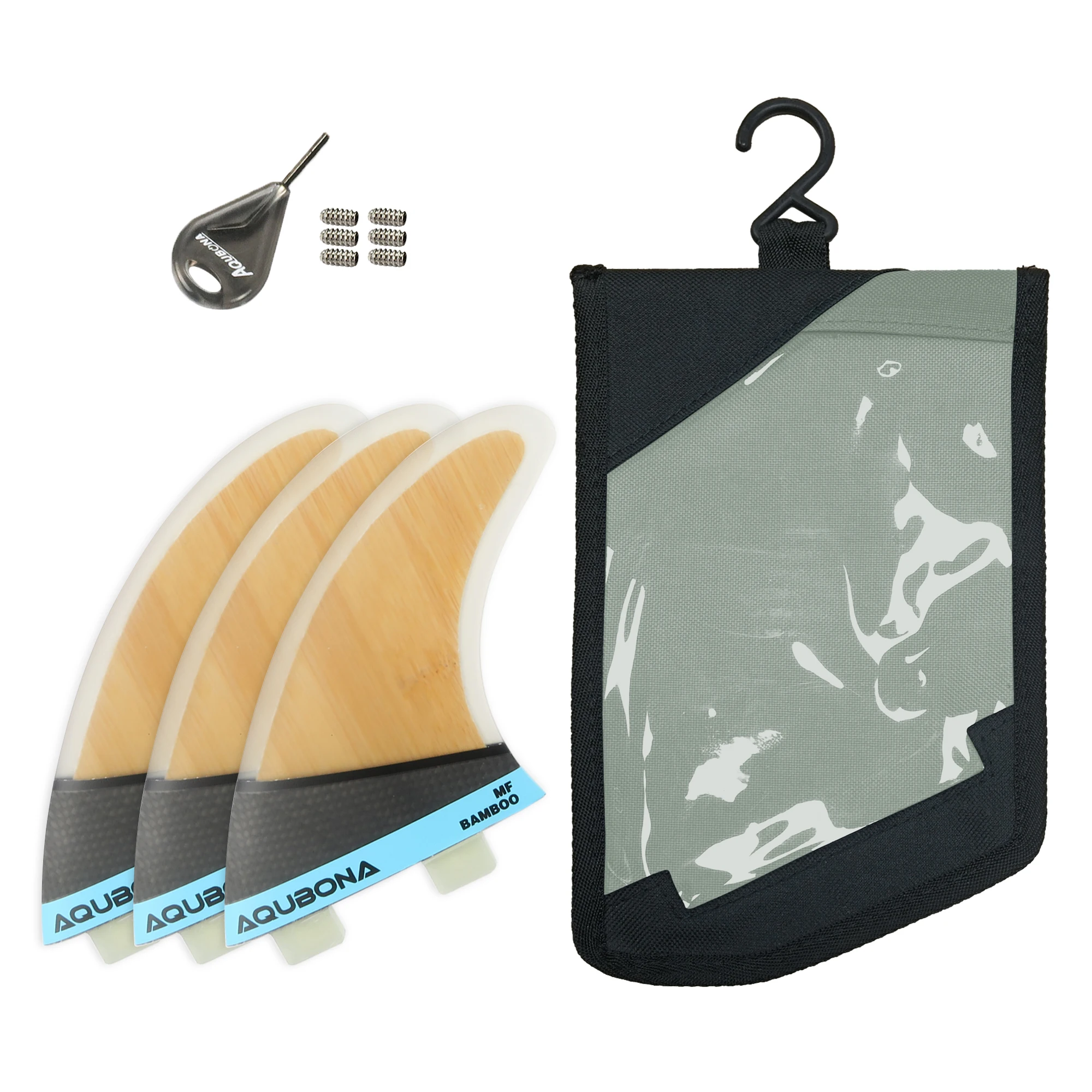 High Performance Surfboard Fins Tri Fin Set Fibreglass & Bamboo