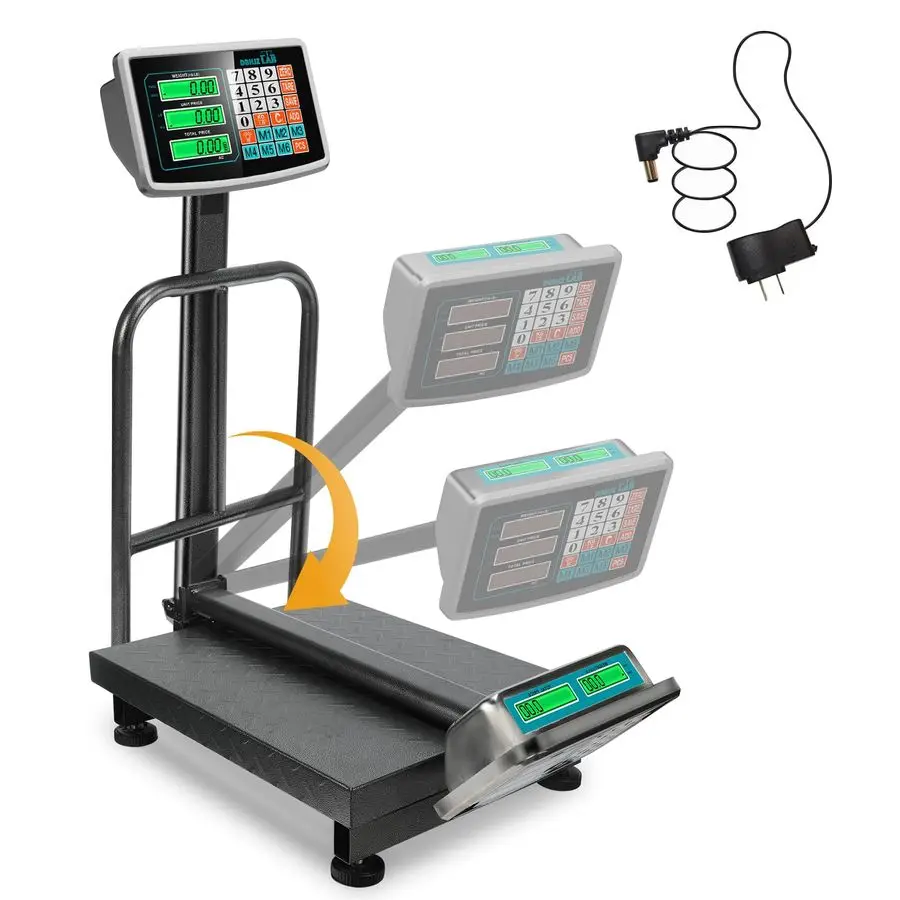 Digital Platform Scale 660LB Foldable Floor Scale DualSided LCD Display Postal Shipping Scale with KG LB Conversion, AC DC Power