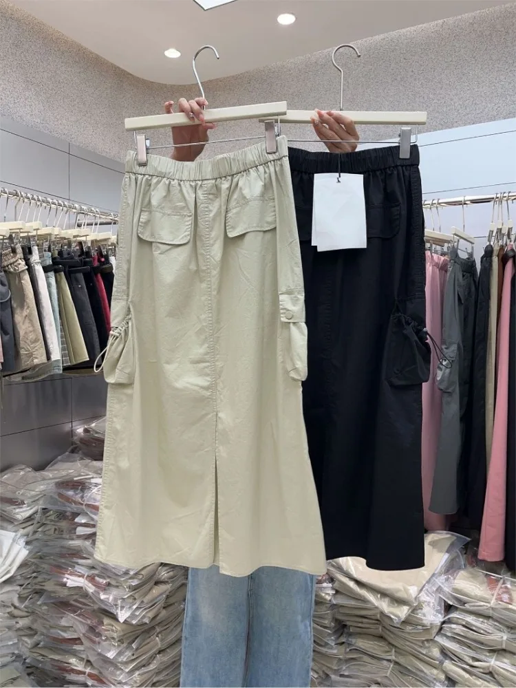 Aesthetics 2024 Summer Solid Causal Women Drawstring Skirts  All Match High Waist Skirt Chic Fashion Elegant Mujer Faldas