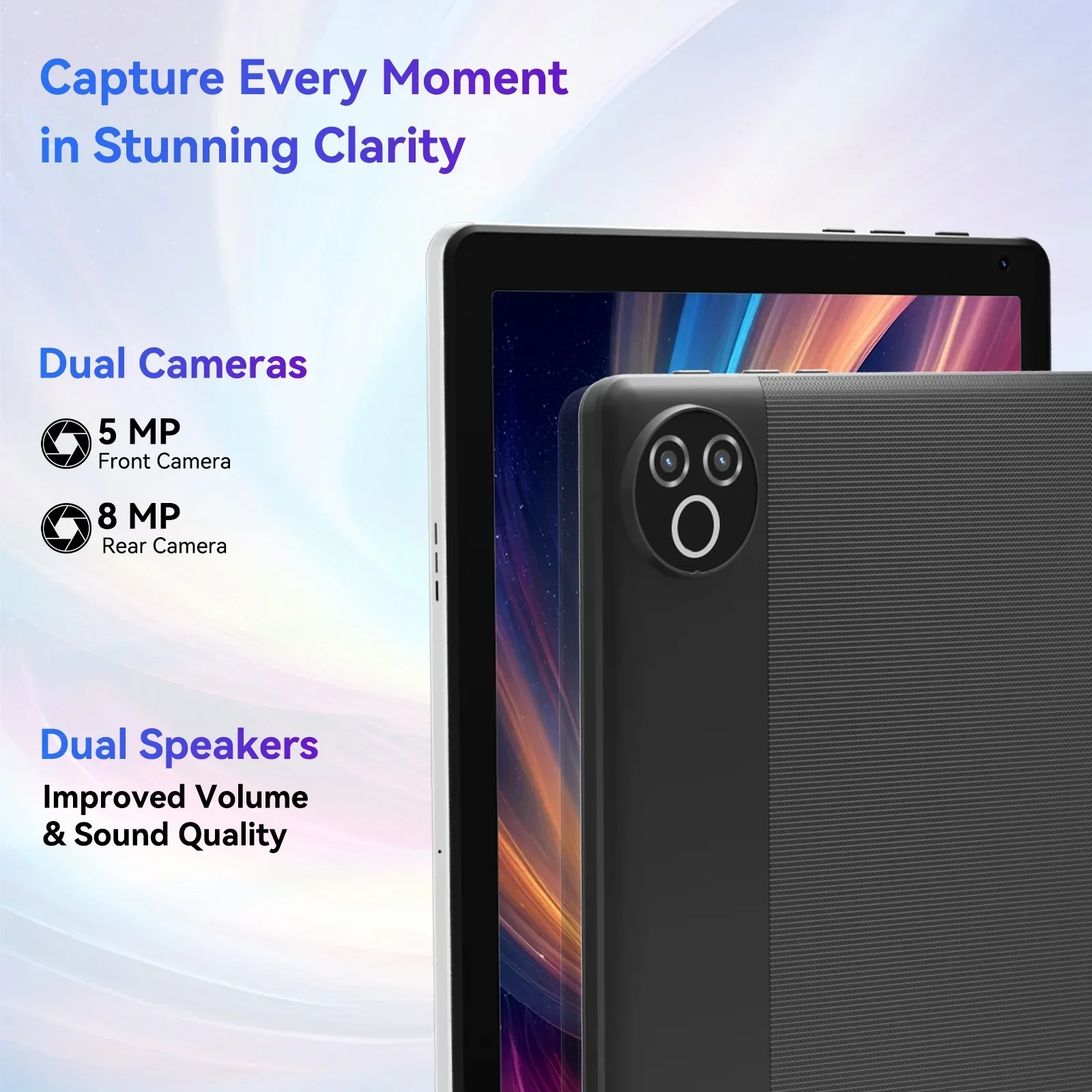 แท็บเล็ต Android 15 ขนาด 10 นิ้ว ระบบปฏิบัติการ GMS Certified  ซีพียู 5 แกน 1.8 GHz แรม 20GB รอม 64GB รองรับการขยายความจุ 1TB  WiFi 6 บลูทูธ 5.4 กล้องคู่