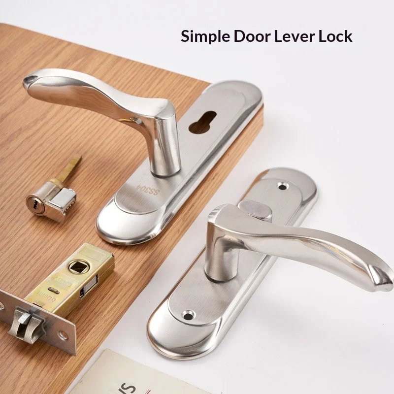 1 Set Minimalist Panel‑Style Door Handle Lock Low Noise Stainless Steel Universal Hardware for Indoor Bedroom Interior Door