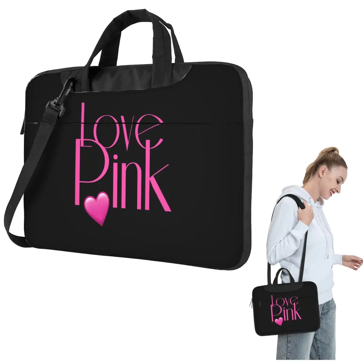 Love Pink Crossbody Laptop Bag Case Computer Bag Resistant Protective Notebook Pouch for Macbook Pro