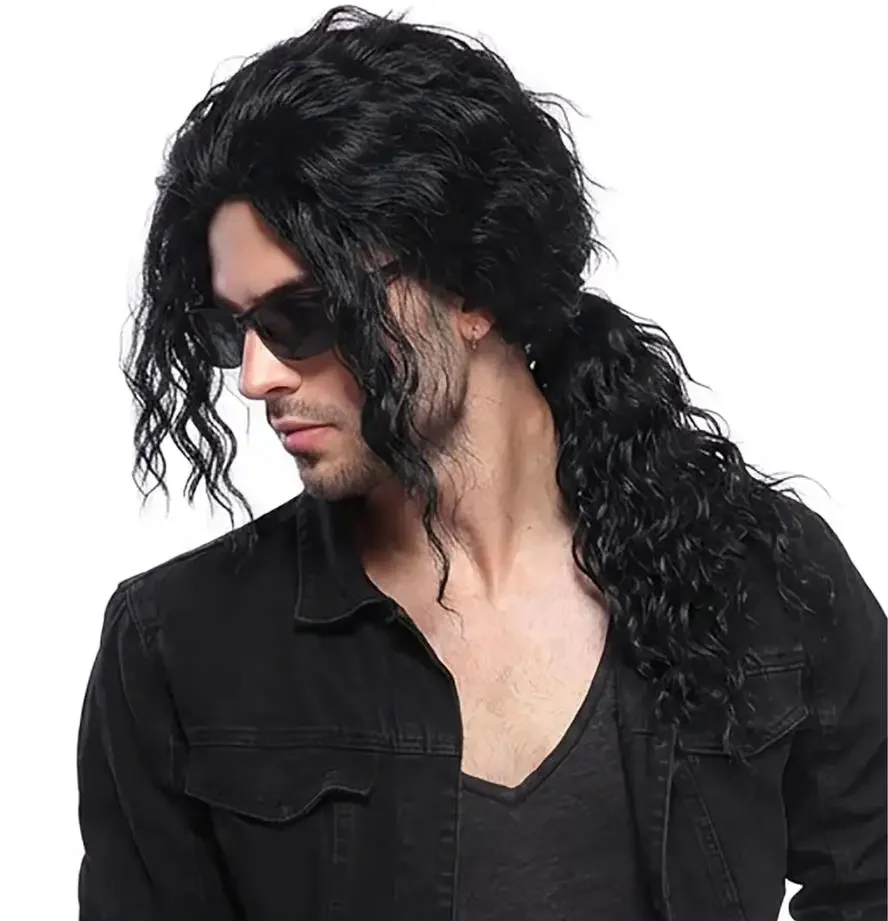 Anime Michael Jackson Cosplay Michael Cosplay Black Wig Michael Role Play Medium Long Curly Black Hair Wig Halloween Cos Wigs