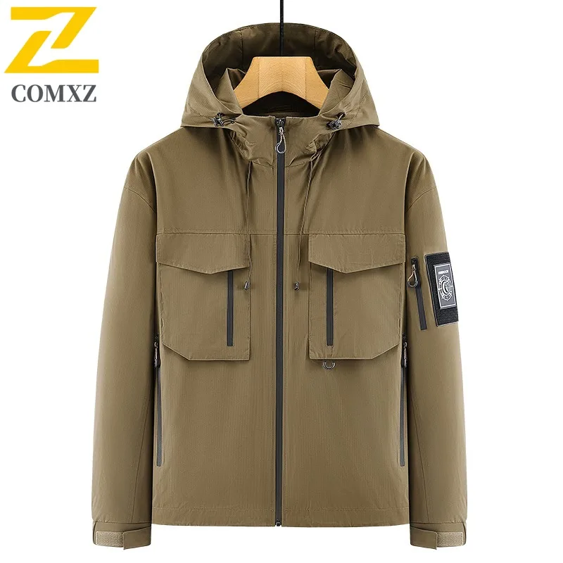 

COMXZ Men's Casual Hooded Windbreaker for Senior Business-Casual Zipper Jacket with All-Day Comfort for Fathers working clothes