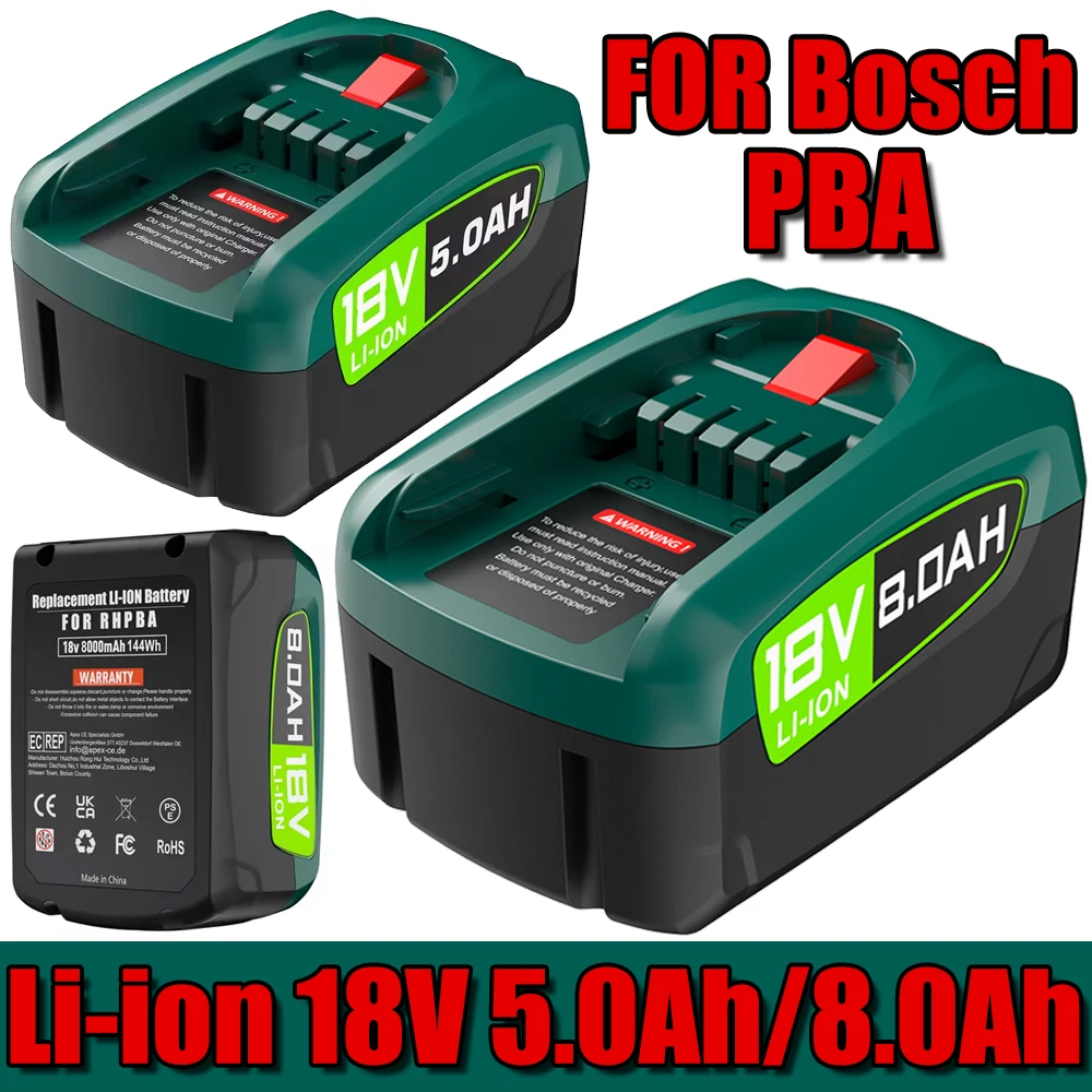 High Capacity 8000 MAh 18V Replacement Battery For Bosch PBA PSB PSR Battery For 18V Green Tools Home And Garden 18V Battery