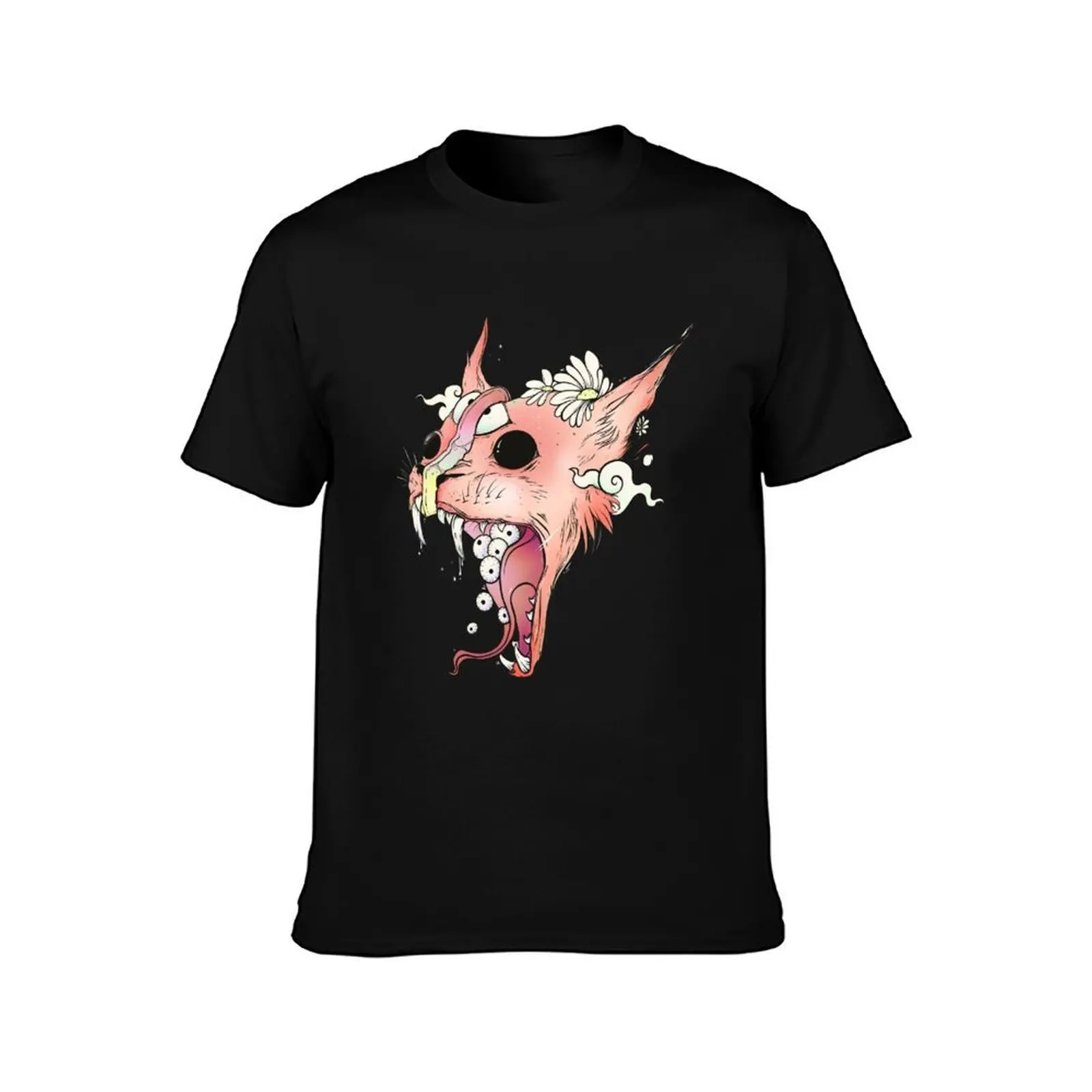 Colorful Cat Art With Tongue And Eyeballs T-Shirt Plus Size All Match Tee Shirt T-Shirt