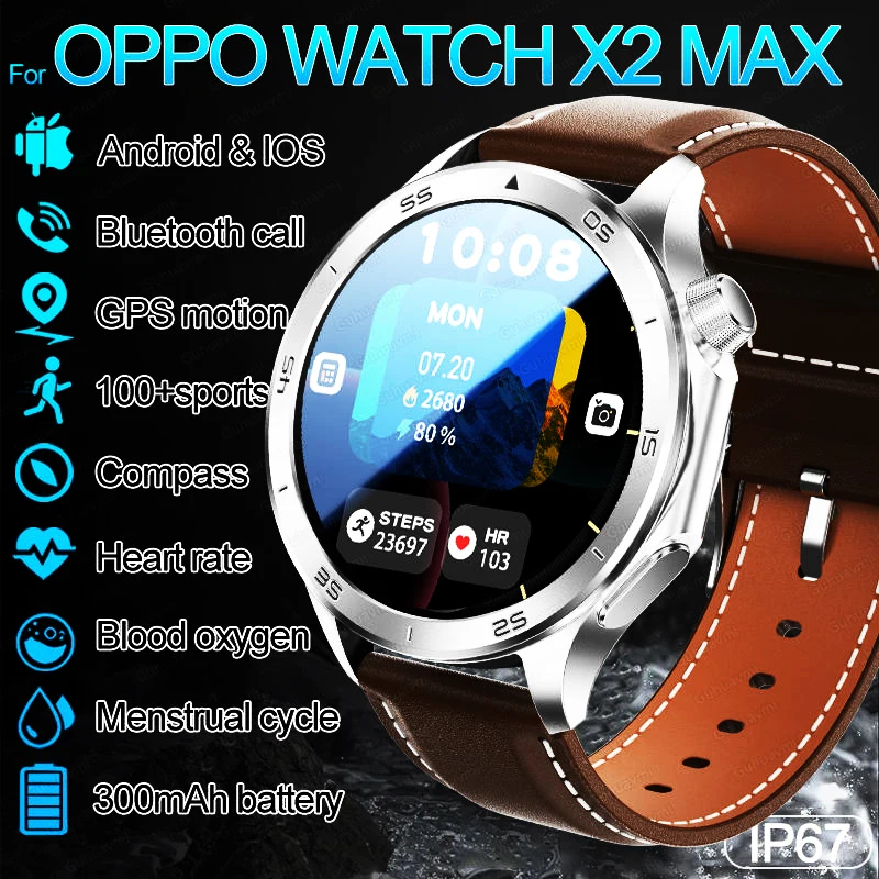 

Новинка для OPPO WATCH X2 MAX, мужские GPS Track Compass, умные часы, AMOLED HD-экран, Bluetooth-вызов, пульс, IP68, водонепроницаемые, SmartWatch