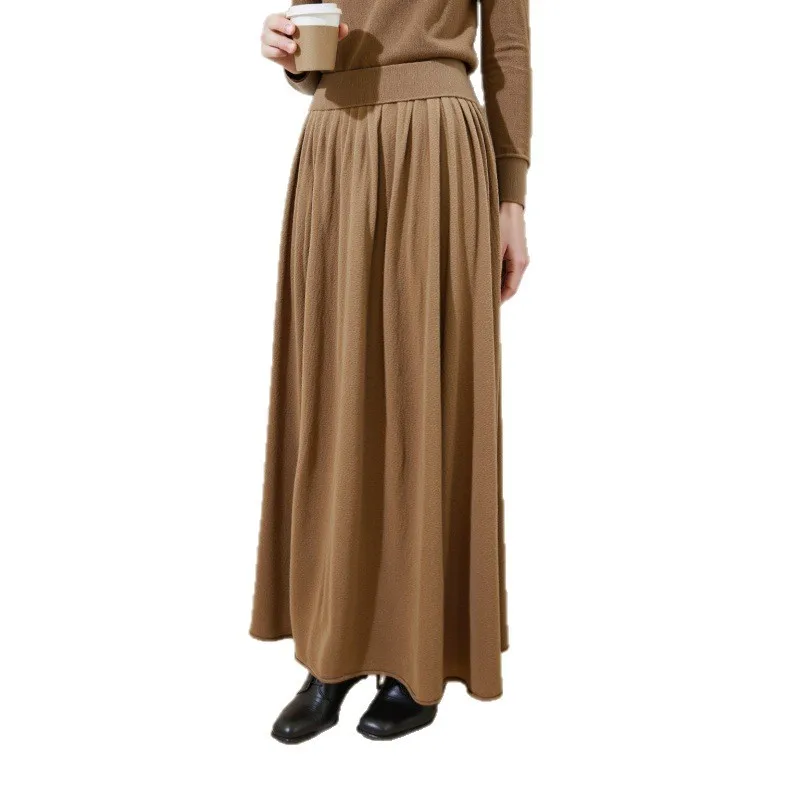 Moda donna autunno e inverno nuovi vestiti retrò pettinato 100% lana a vita alta appesa gonna a trapezio ampia tinta unita