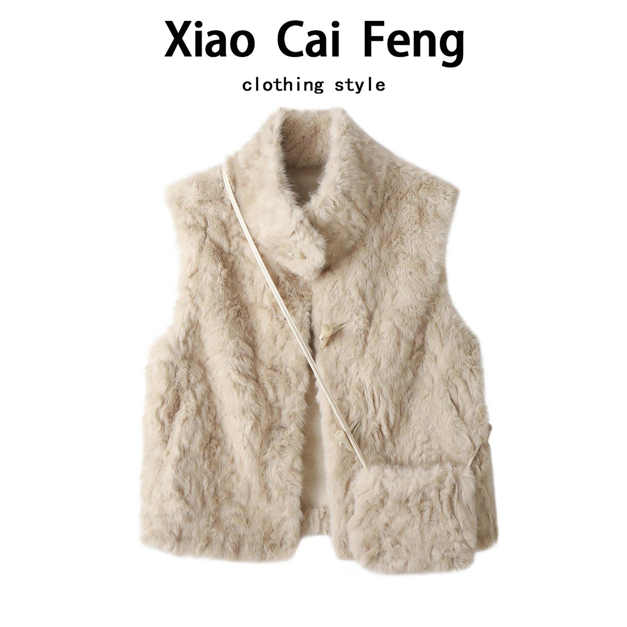 

Корейский теплый меховой жилет из кожи с воротником-стойкой для женщин, осень-зима, с диагональной сумкой и пуговицами под рога оленя...