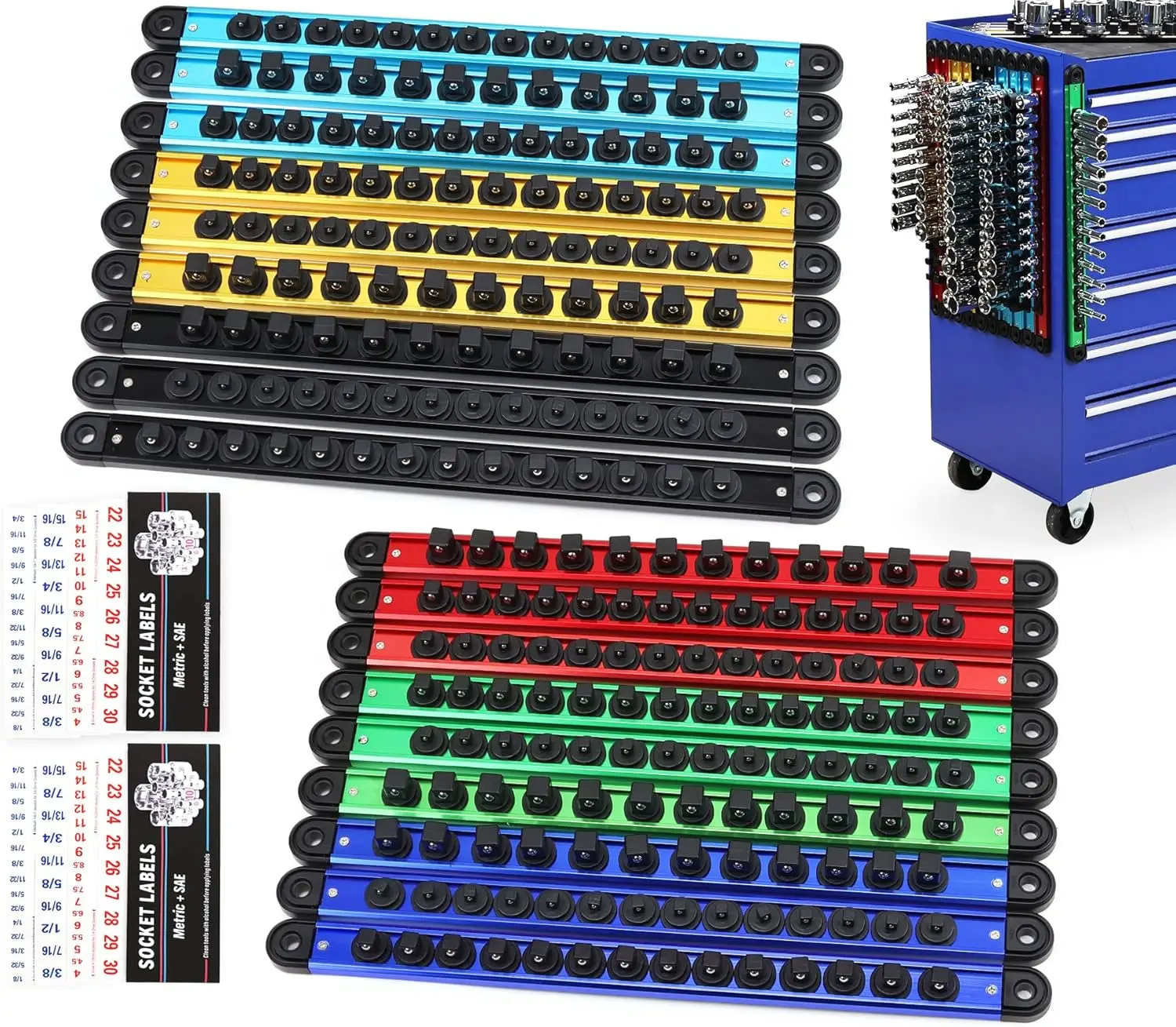 

Набор магнитных держателей для торцевых головок из 18 предметов, сверхпрочные стойки 1/2, 3/8, 1/4 дюйма, премиальный алюминиевый органайзер для ящика инструментального ящика