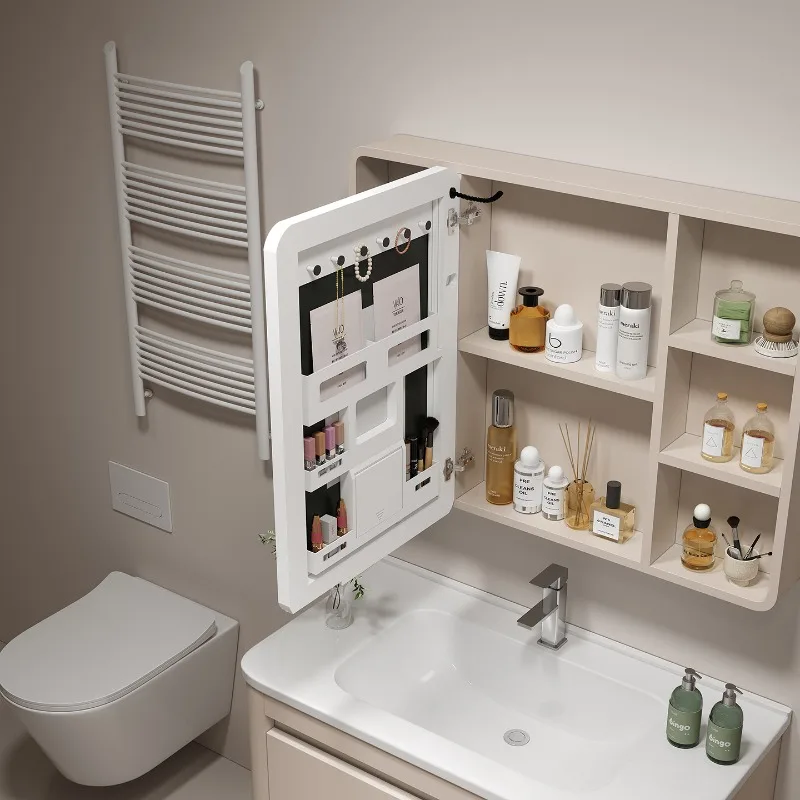 Corner Shelves Bathroom Cabinet Display Accessories Makeup Mirror Storage Cupboard Organizer Wooden Gabinete Salon Furniture