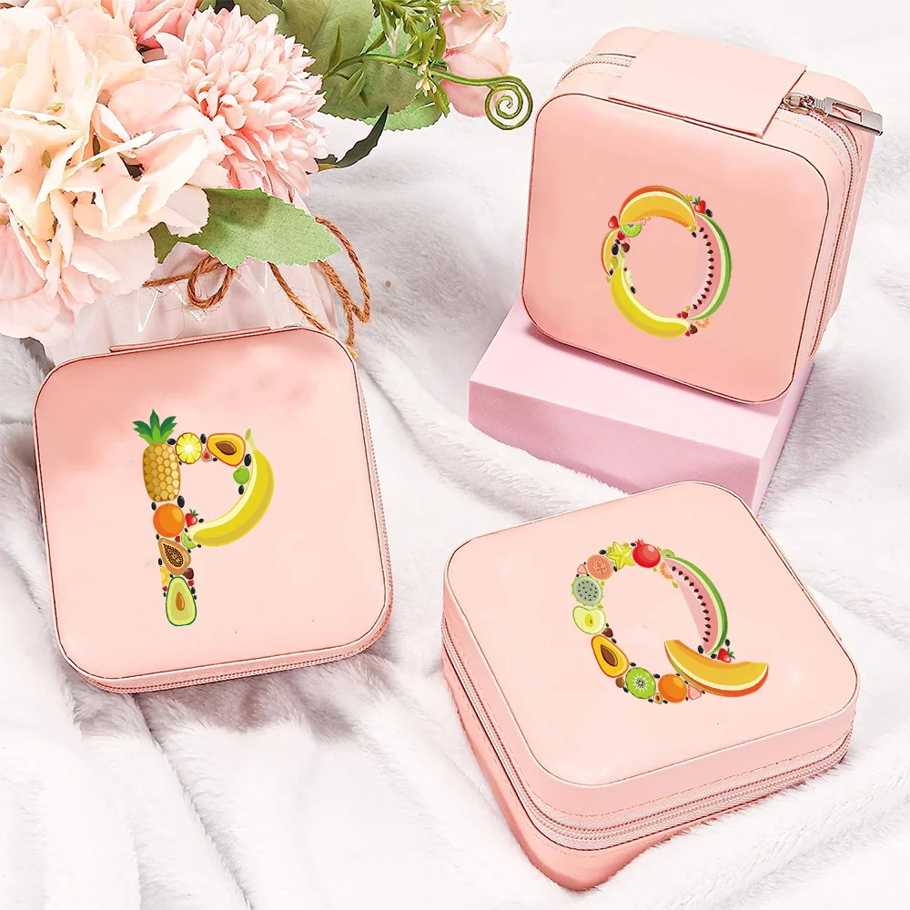 

Jewelry Storage Box New Desktop Drawer Necklace Ring Seat Zipper Fruit Pattern Series Bracelet Earrings Jewel Organizer Case