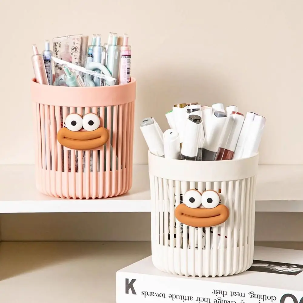 Cartoon Big Mouth Pencil Holder DIY Round Pencil Case Large Capacity Desktop Storage Buckets Students Stationery