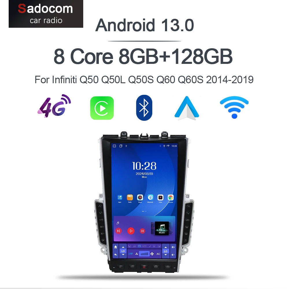 

Carplay 10.25" Android 13.0 multimedia 8GB+128GB Car Player GPS WIFI navigation For Infiniti Q50 Q50L Q50S Q60 Q60S 2014-2019