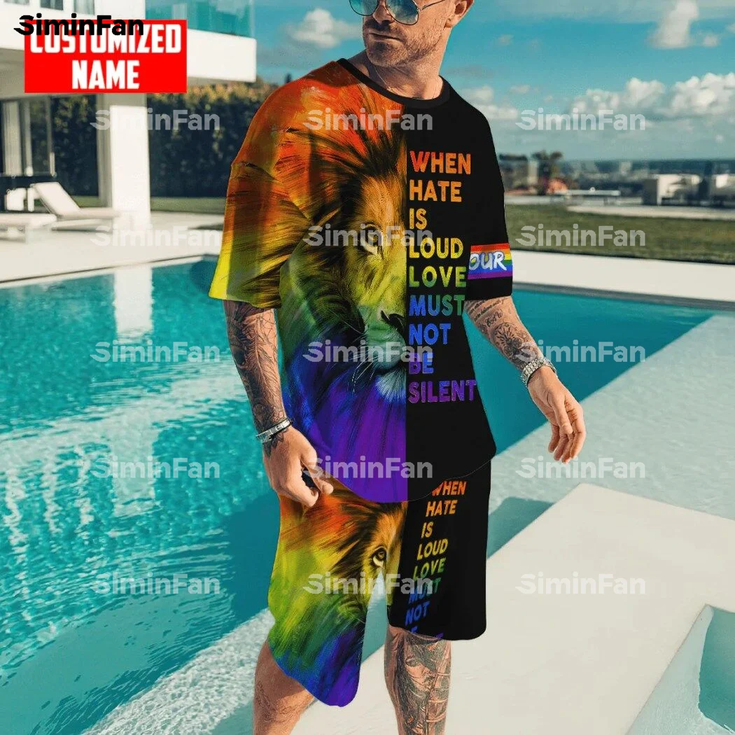 

LGBT LION PRIDE RAINBOW 3D Full Printed Men T-Shirt Beach Short Set Summer Male Suits Tee Top Tracksuit Two-Piece Sportswear T1