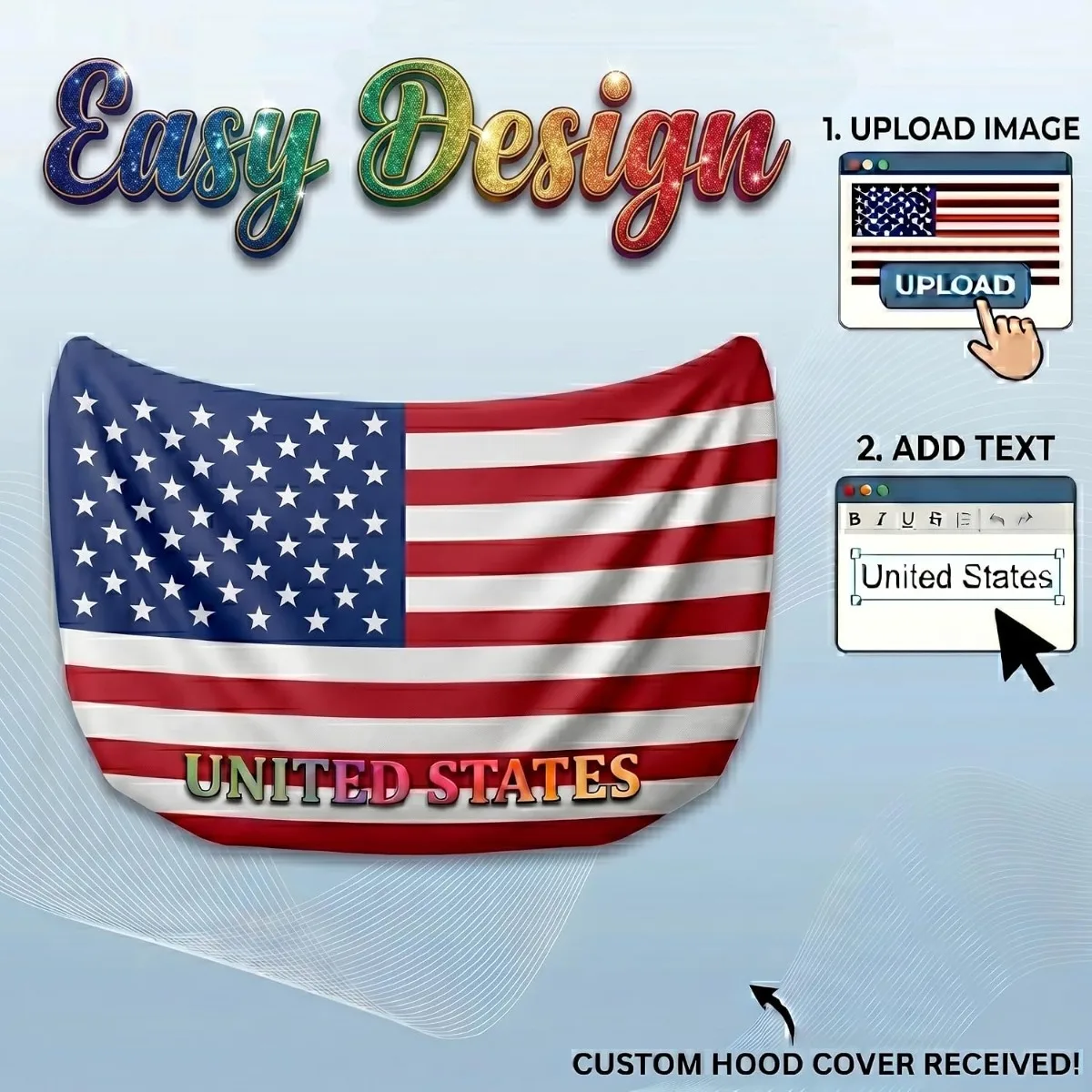 Personalized Car Hood Cover with Your Image Logo Text, Universal 63x47 Inch Elastic Fabric Protector for Cars SUV Pickup