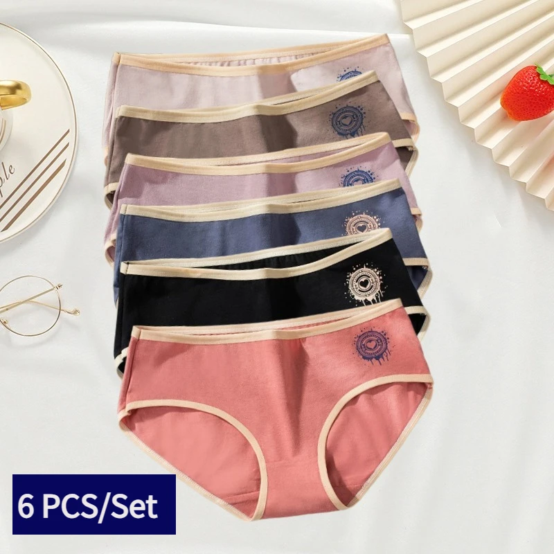 6 PCS Lot Women's Cotton Briefs Girls Simple Pure Cotton Underwear Female Panties Culottes Femme M-XXL